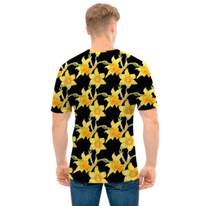 Watercolor Daffodil Flower Pattern Print Men's T-Shirt