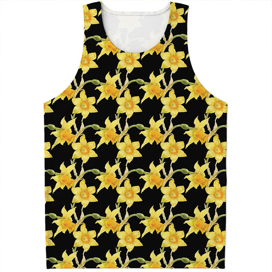 Watercolor Daffodil Flower Pattern Print Men's Tank Top