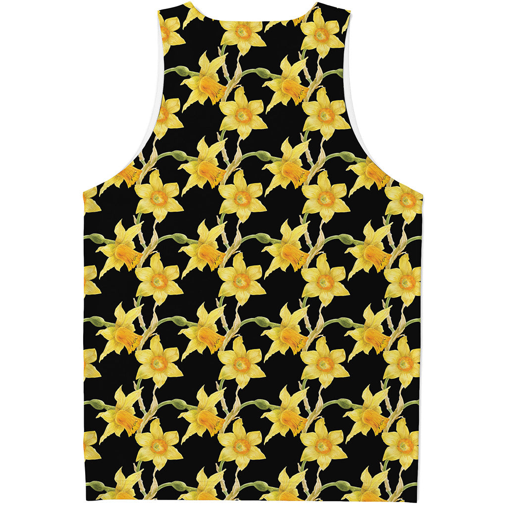 Watercolor Daffodil Flower Pattern Print Men's Tank Top