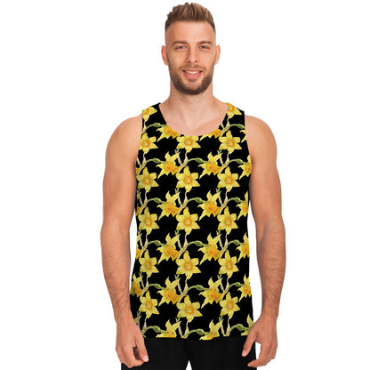 Watercolor Daffodil Flower Pattern Print Men's Tank Top
