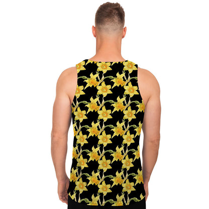 Watercolor Daffodil Flower Pattern Print Men's Tank Top