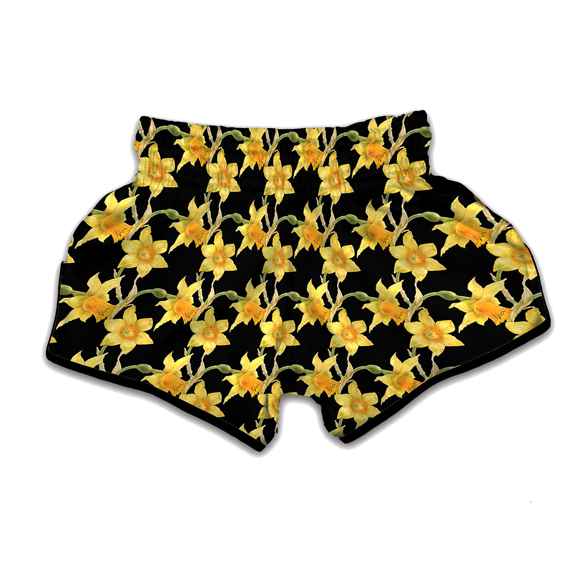 Watercolor Daffodil Flower Pattern Print Muay Thai Boxing Shorts