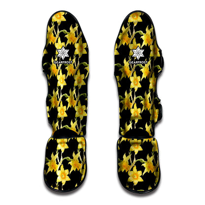 Watercolor Daffodil Flower Pattern Print Muay Thai Shin Guard