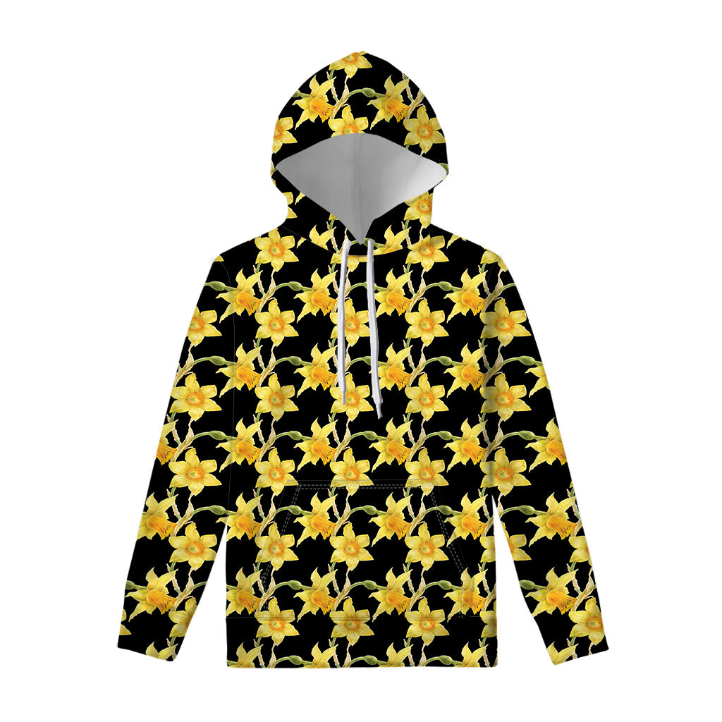 Watercolor Daffodil Flower Pattern Print Pullover Hoodie