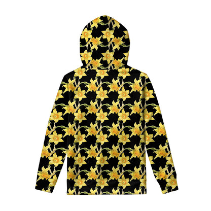 Watercolor Daffodil Flower Pattern Print Pullover Hoodie