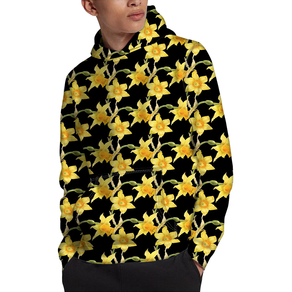 Watercolor Daffodil Flower Pattern Print Pullover Hoodie
