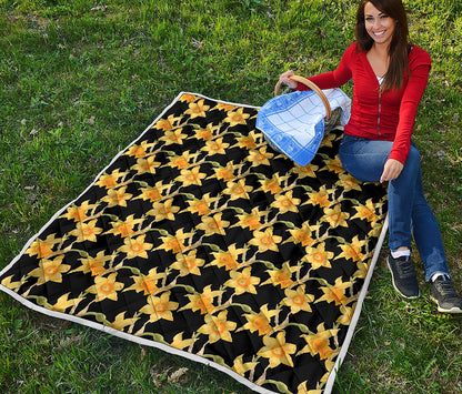 Watercolor Daffodil Flower Pattern Print Quilt