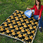 Watercolor Daffodil Flower Pattern Print Quilt