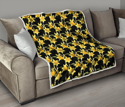 Watercolor Daffodil Flower Pattern Print Quilt