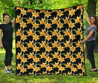 Watercolor Daffodil Flower Pattern Print Quilt