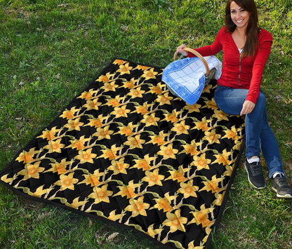 Watercolor Daffodil Flower Pattern Print Quilt