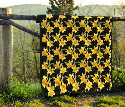 Watercolor Daffodil Flower Pattern Print Quilt