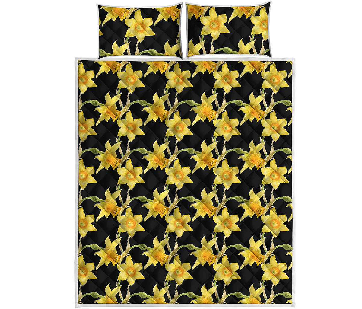 Watercolor Daffodil Flower Pattern Print Quilt Bed Set
