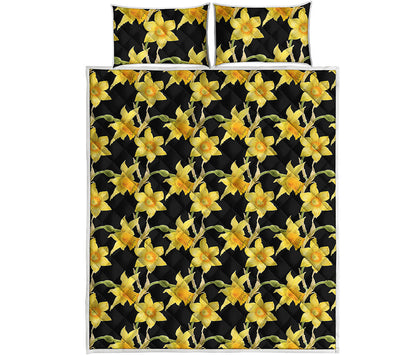 Watercolor Daffodil Flower Pattern Print Quilt Bed Set