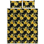 Watercolor Daffodil Flower Pattern Print Quilt Bed Set