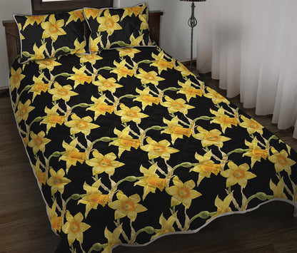 Watercolor Daffodil Flower Pattern Print Quilt Bed Set