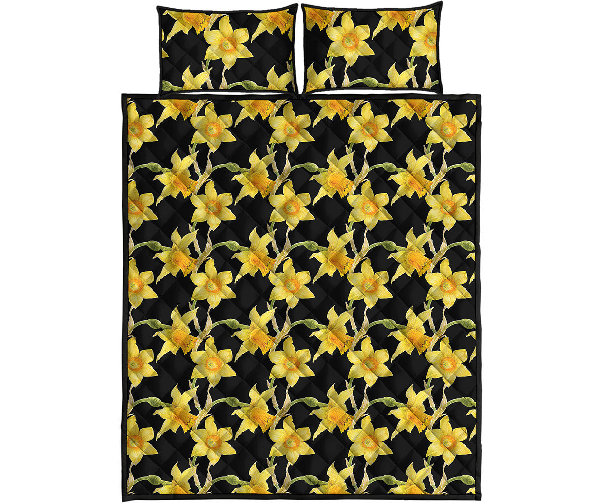 Watercolor Daffodil Flower Pattern Print Quilt Bed Set
