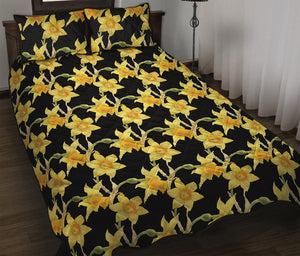 Watercolor Daffodil Flower Pattern Print Quilt Bed Set