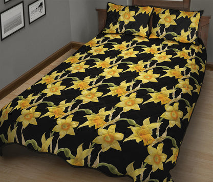 Watercolor Daffodil Flower Pattern Print Quilt Bed Set