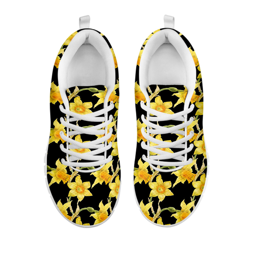 Watercolor Daffodil Flower Pattern Print White Sneakers