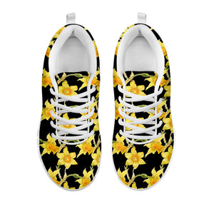 Watercolor Daffodil Flower Pattern Print White Sneakers