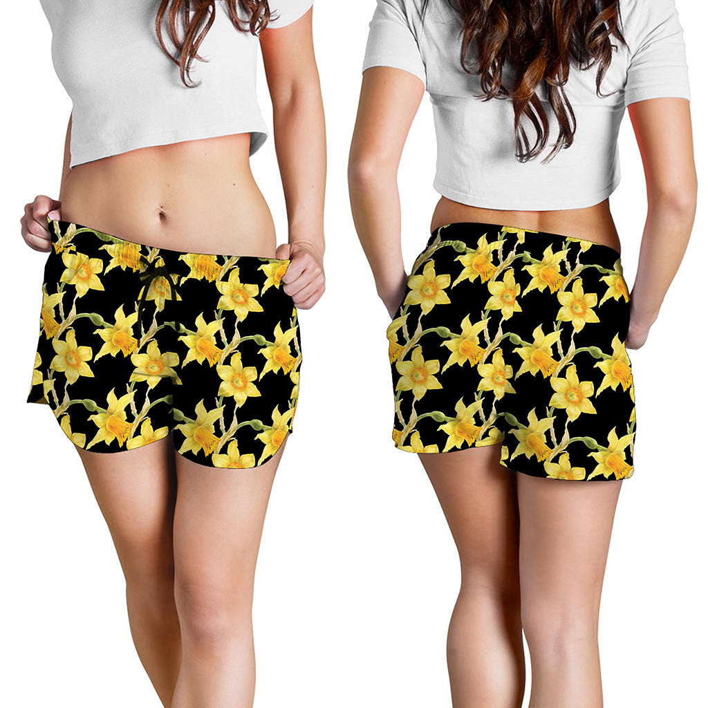 Watercolor Daffodil Flower Pattern Print Women's Shorts