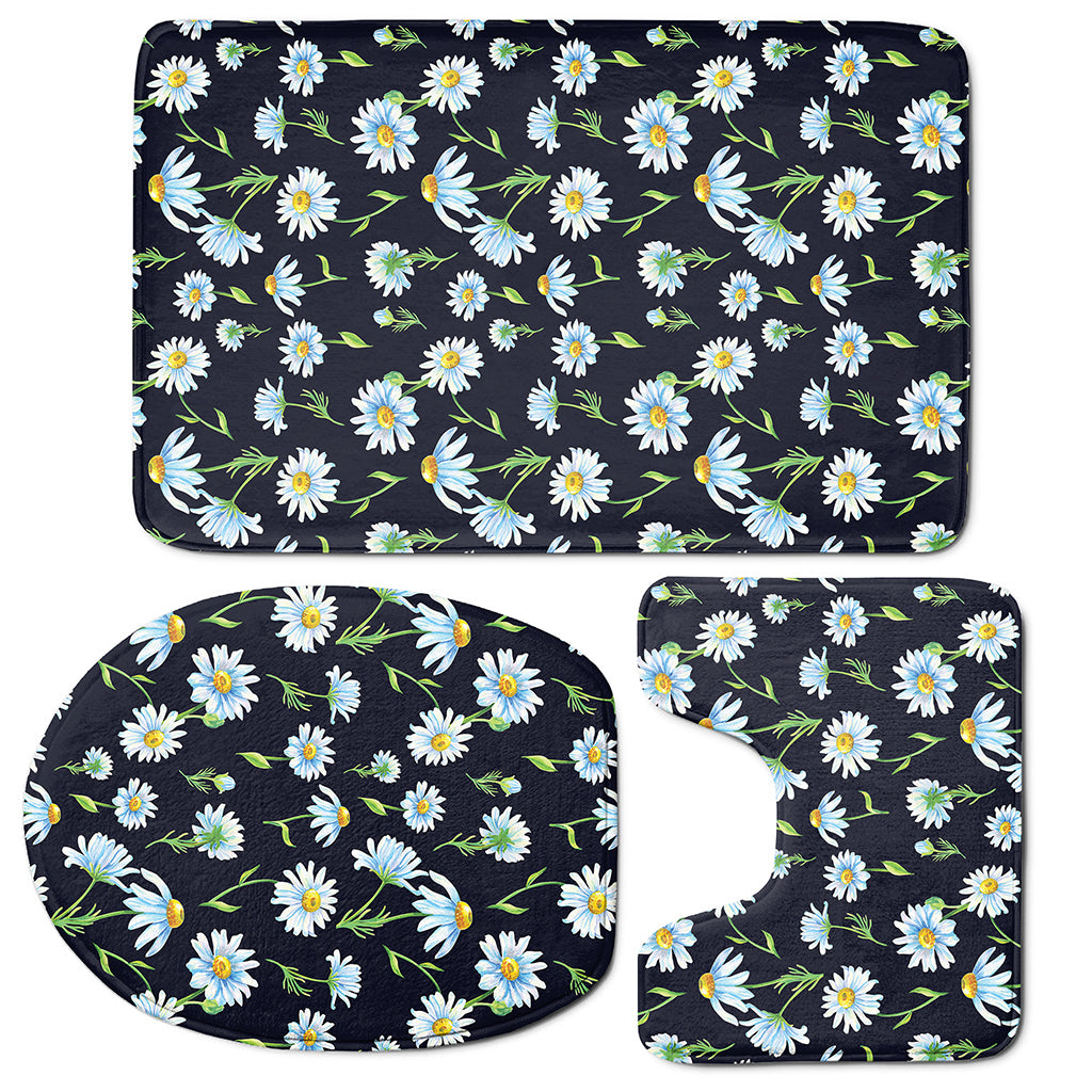 Watercolor Daisy Floral Pattern Print 3 Piece Bath Mat Set