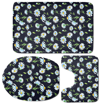 Watercolor Daisy Floral Pattern Print 3 Piece Bath Mat Set