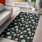 Watercolor Daisy Floral Pattern Print Area Rug