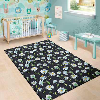 Watercolor Daisy Floral Pattern Print Area Rug