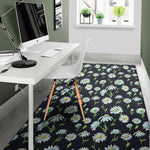 Watercolor Daisy Floral Pattern Print Area Rug
