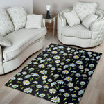 Watercolor Daisy Floral Pattern Print Area Rug