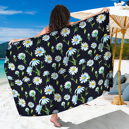 Watercolor Daisy Floral Pattern Print Beach Sarong Wrap