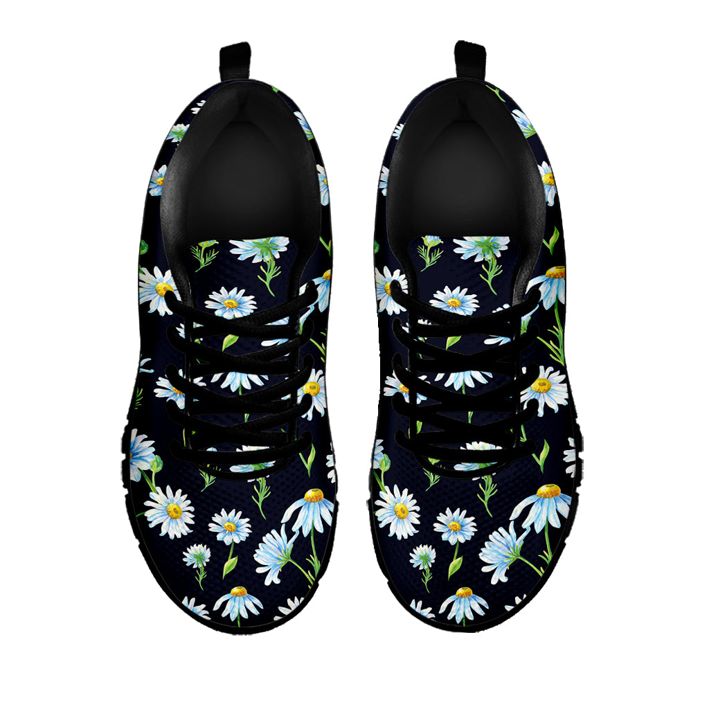 Watercolor Daisy Floral Pattern Print Black Sneakers