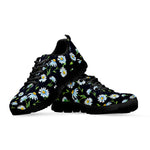 Watercolor Daisy Floral Pattern Print Black Sneakers