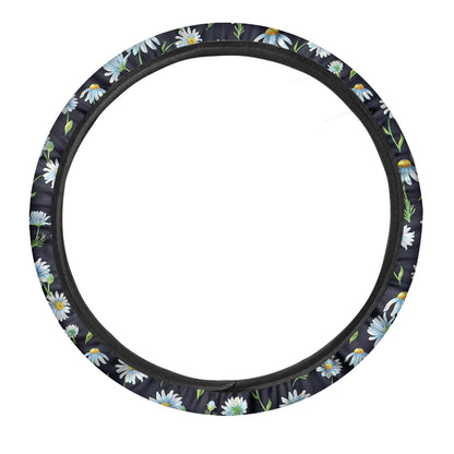 Watercolor Daisy Floral Pattern Print Car Steering Wheel Cover