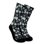 Watercolor Daisy Floral Pattern Print Crew Socks