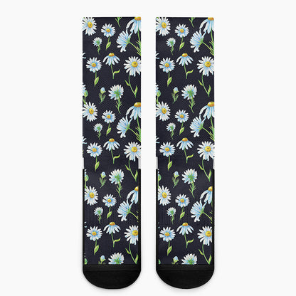 Watercolor Daisy Floral Pattern Print Crew Socks