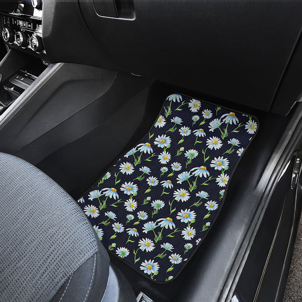 Watercolor Daisy Floral Pattern Print Front and Back Car Floor Mats