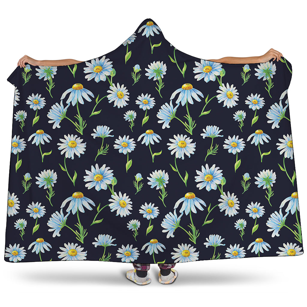 Watercolor Daisy Floral Pattern Print Hooded Blanket
