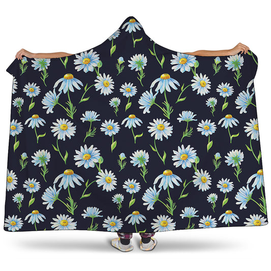 Watercolor Daisy Floral Pattern Print Hooded Blanket