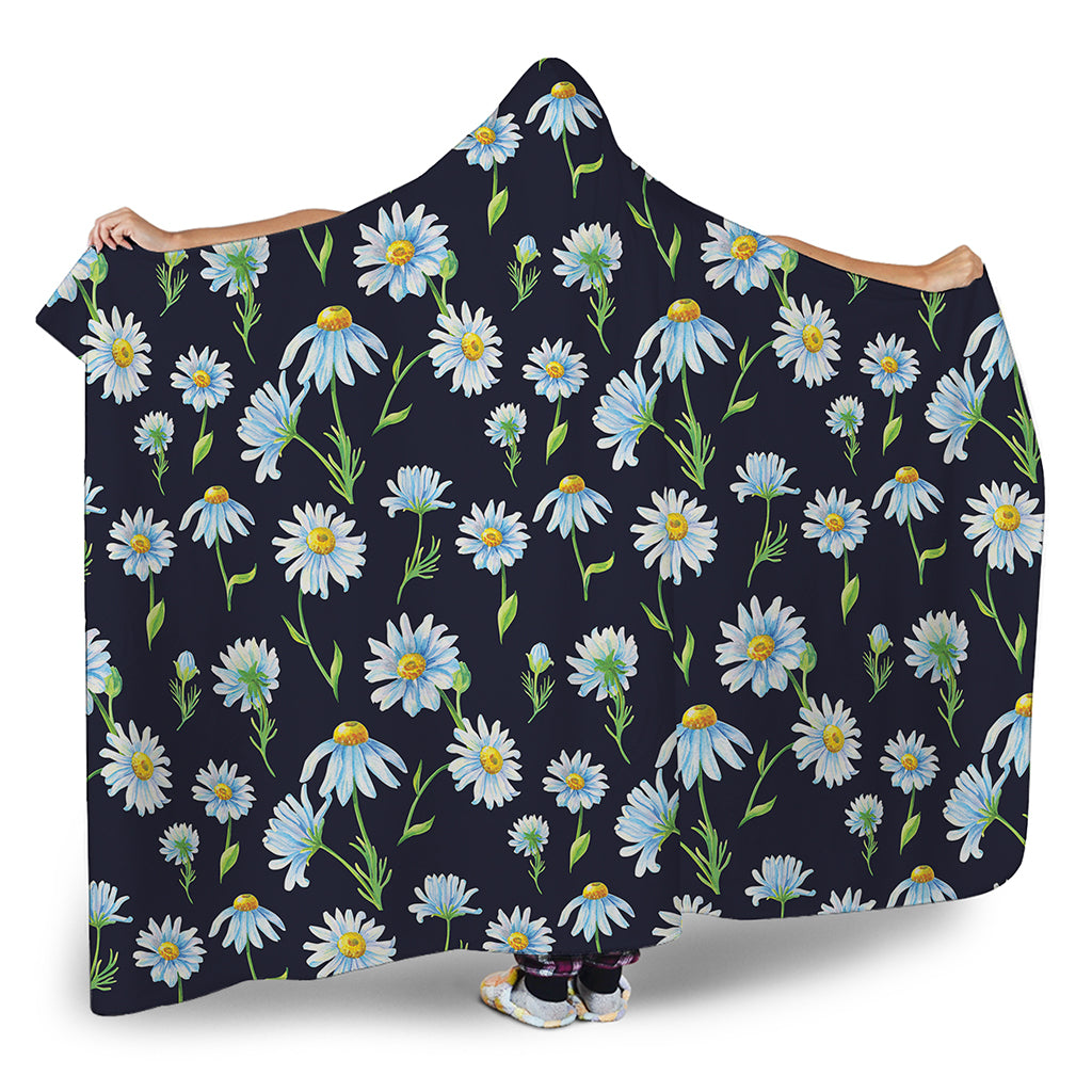 Watercolor Daisy Floral Pattern Print Hooded Blanket