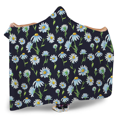 Watercolor Daisy Floral Pattern Print Hooded Blanket