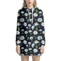 Watercolor Daisy Floral Pattern Print Pullover Hoodie Dress