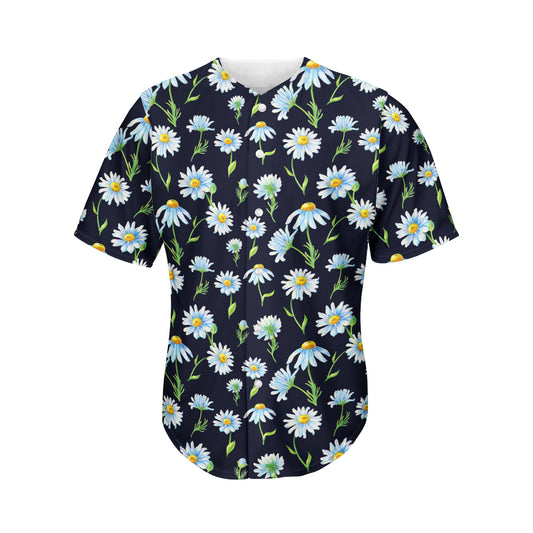 Watercolor Daisy Floral Pattern Print Men's Baseball Jersey