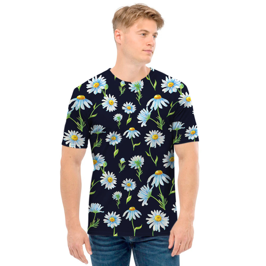 Watercolor Daisy Floral Pattern Print Men's T-Shirt
