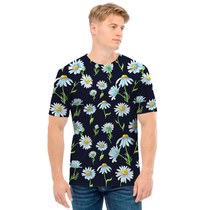 Watercolor Daisy Floral Pattern Print Men's T-Shirt