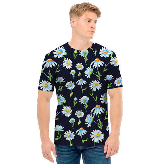 Watercolor Daisy Floral Pattern Print Men's T-Shirt