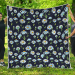 Watercolor Daisy Floral Pattern Print Quilt