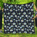 Watercolor Daisy Floral Pattern Print Quilt